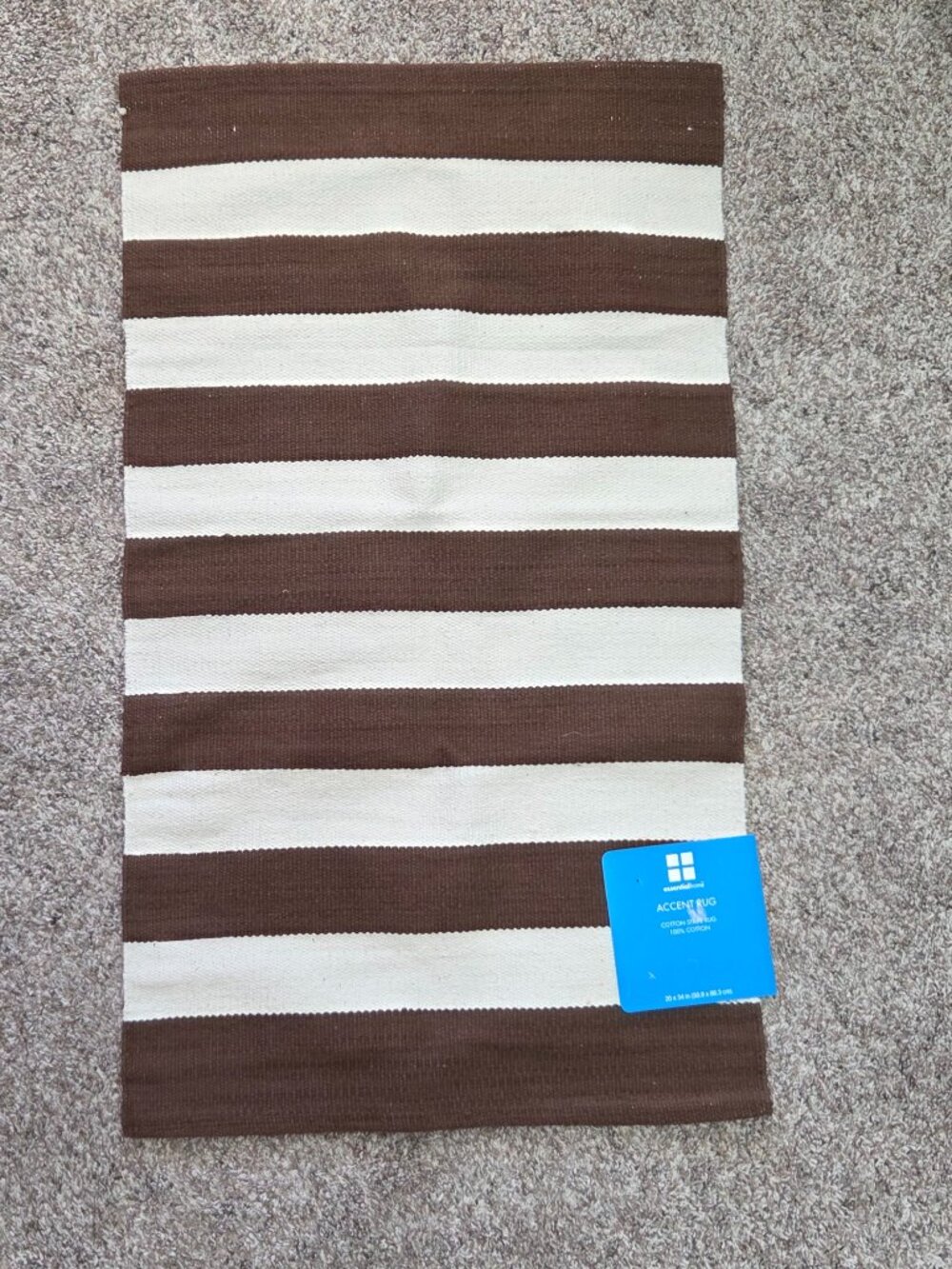 Essential Home Accent Rug – Brown/Ivory Cotton Stripe – 20 x 34 – NWT